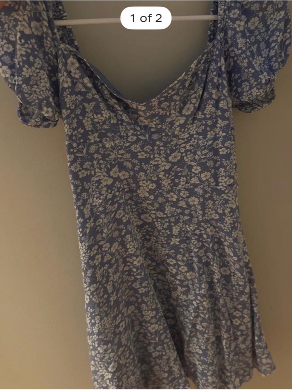 Altar'd State Dusty Blue Floral Puff-Sleeve Tunic